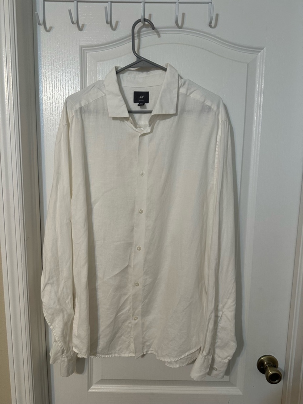 H&M 100% Linen White Slim Fit Long Sleeve Shirt XL